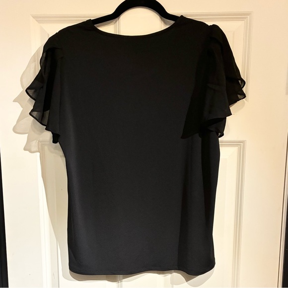Adrianna Papell Black Flutter Sleeve Blouse - Size: M - Picture 2 of 5